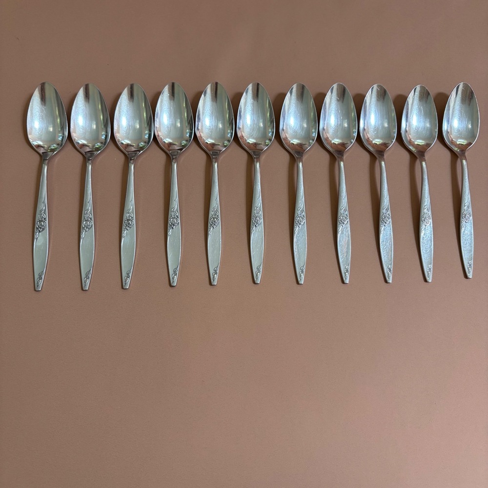 11 West Bend Twilight Rose Teaspoons Stainless Steel USA Vintage Floral Flatware